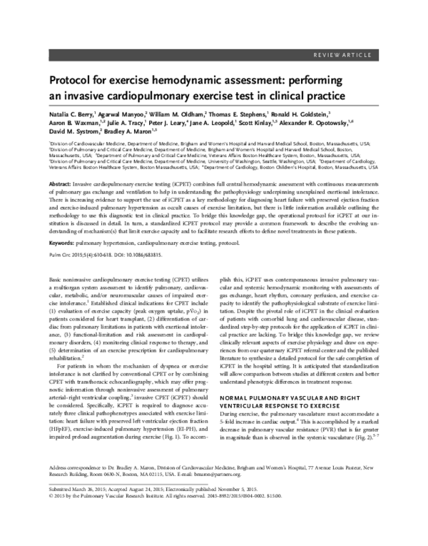 (PDF) Protocol for Exercise Hemodynamic Assessment: Performing an ...
