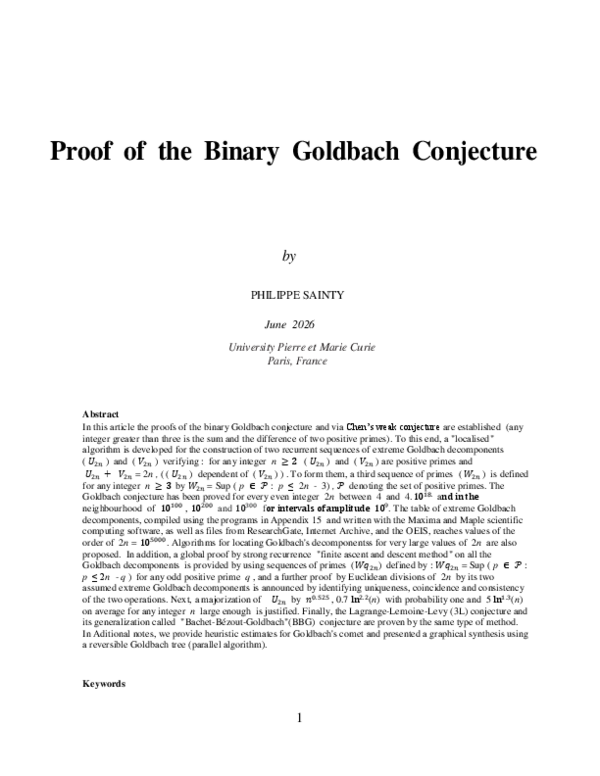 (PDF) Proof of the Binary Goldbach Conjecture