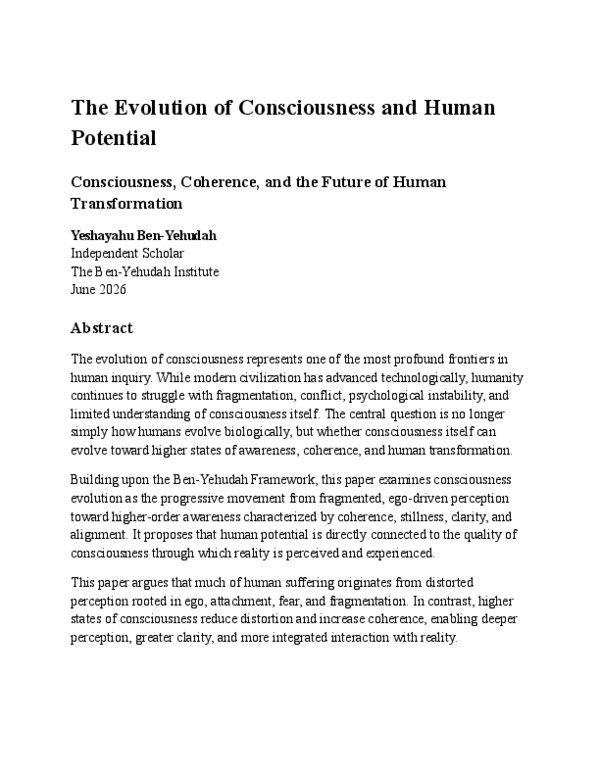 (PDF) The Evolution of Consciousness and Human Potential Consciousness ...