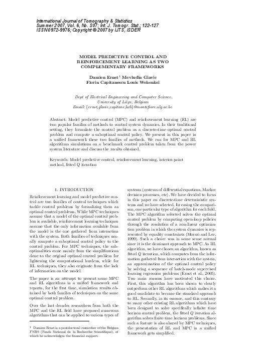(PDF) Model predictive control and reinforcement learning as two ...
