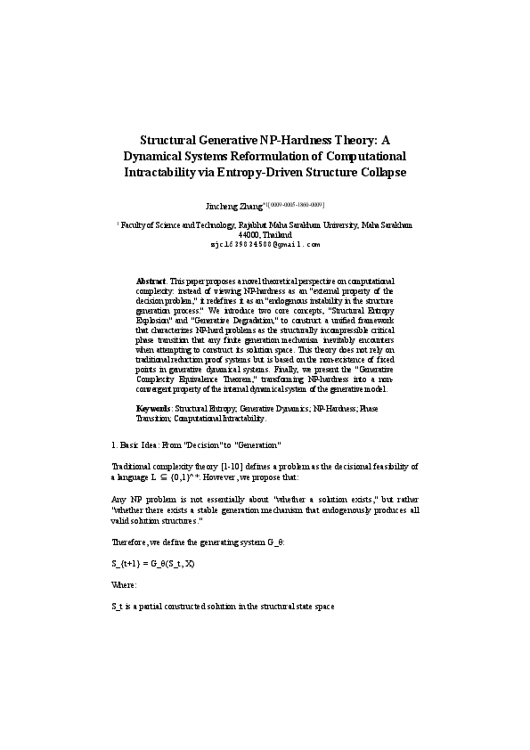 (PDF) Structural Generative NP-Hardness Theory: A Dynamical Systems ...