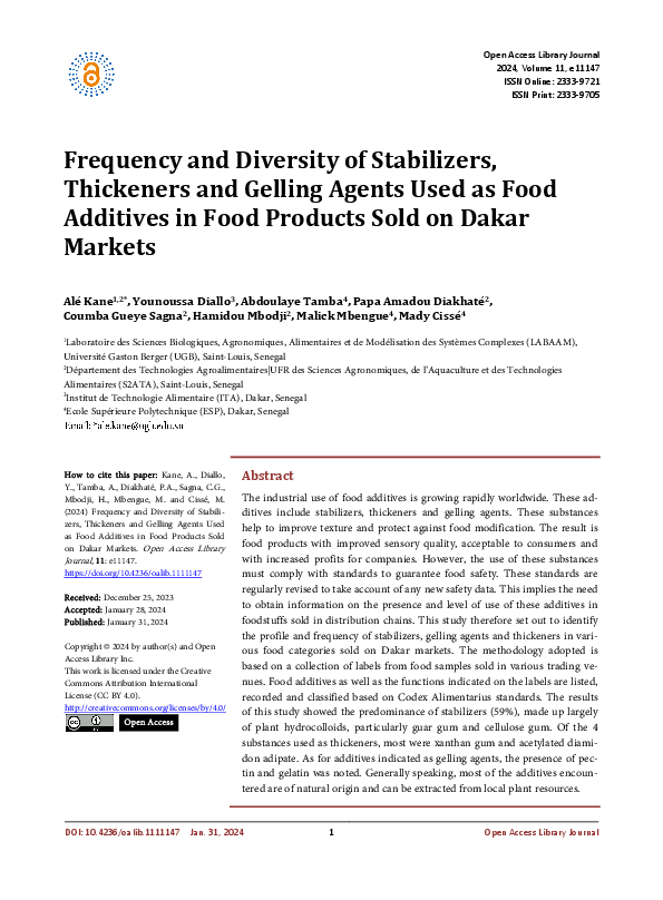 (PDF) Frequency and Diversity of Stabilizers, Thickeners and Gelling ...