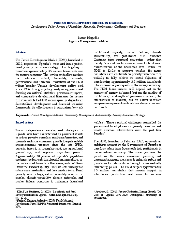 (PDF) Parish Development Model in Uganda: Development Policy Review of ...