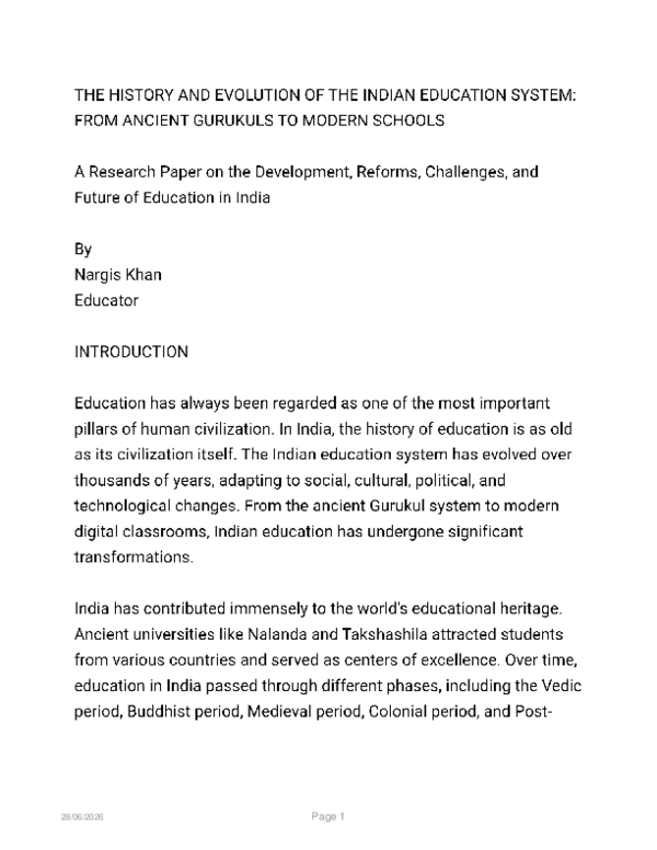 (PDF) The History and Evolution of the Indian Education System: From ...