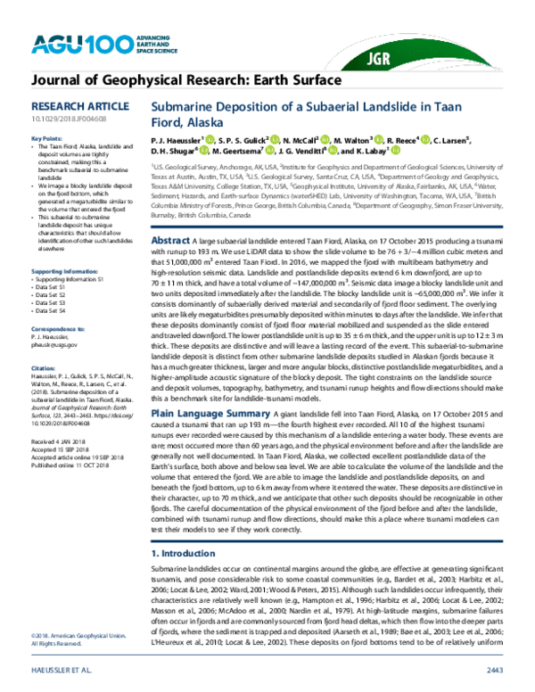 (PDF) Submarine Deposition of a Subaerial Landslide in Taan Fiord, Alaska