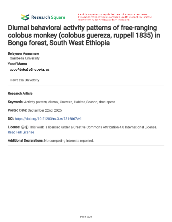 (PDF) Diurnal behavioral activity patterns of free-ranging colobus ...