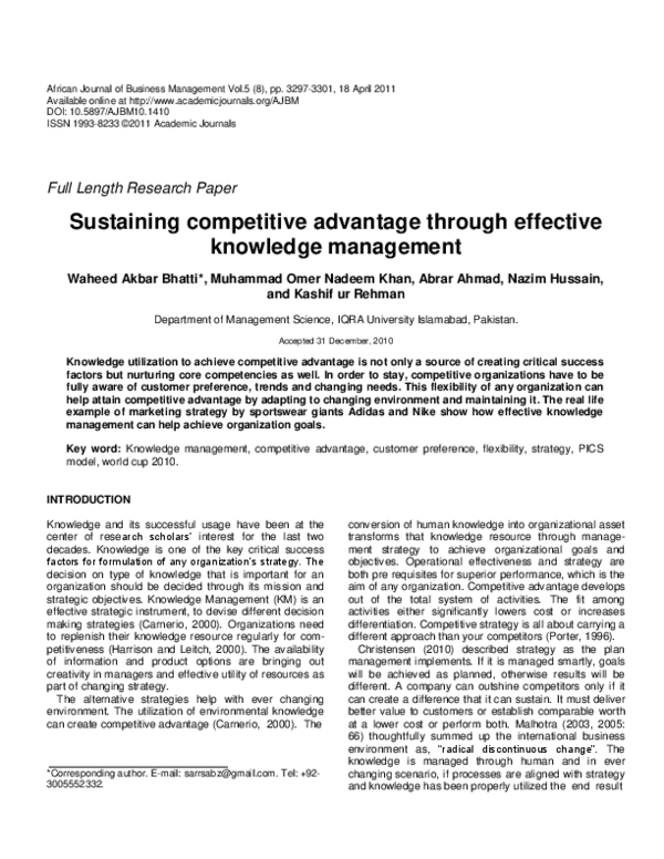 (PDF) Sustaining competitive advantage through effective knowledge ...