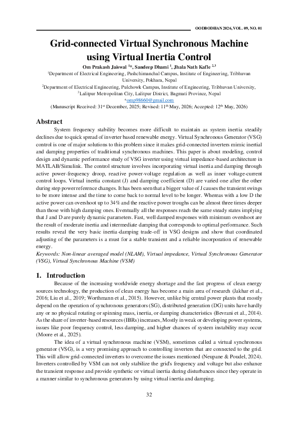 (PDF) Grid-connected Virtual Synchronous Machine usingVirtual Inertia ...