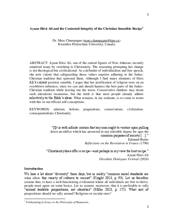 (PDF) Ayaan Hirsi Ali and the Contested Integrity of the Christian ...