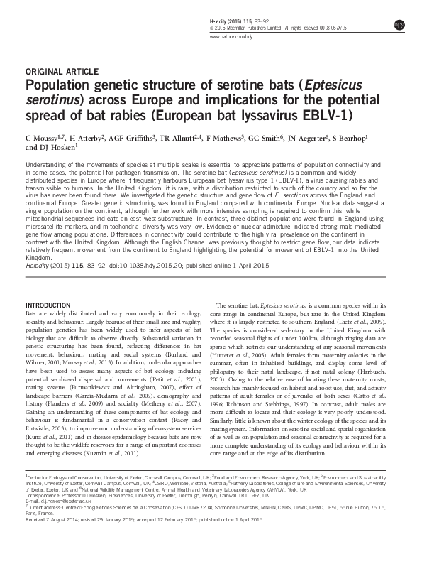 (PDF) Population genetic structure of serotine bats (Eptesicus ...