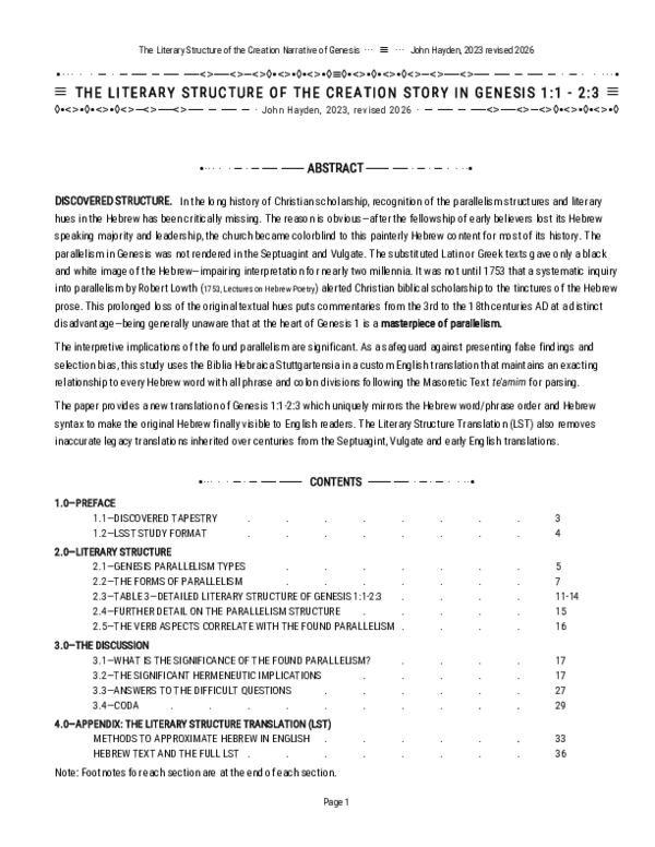(PDF) THE LITERARY STRUCTURE OF THE CREATION STORY IN GENESIS 1:1 - 2:3