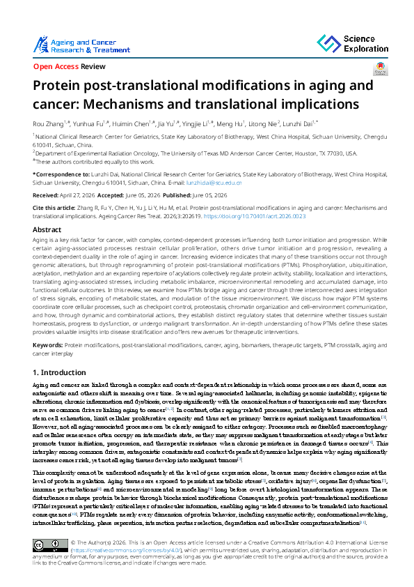 (PDF) Protein post-translational modifications in aging and cancer ...