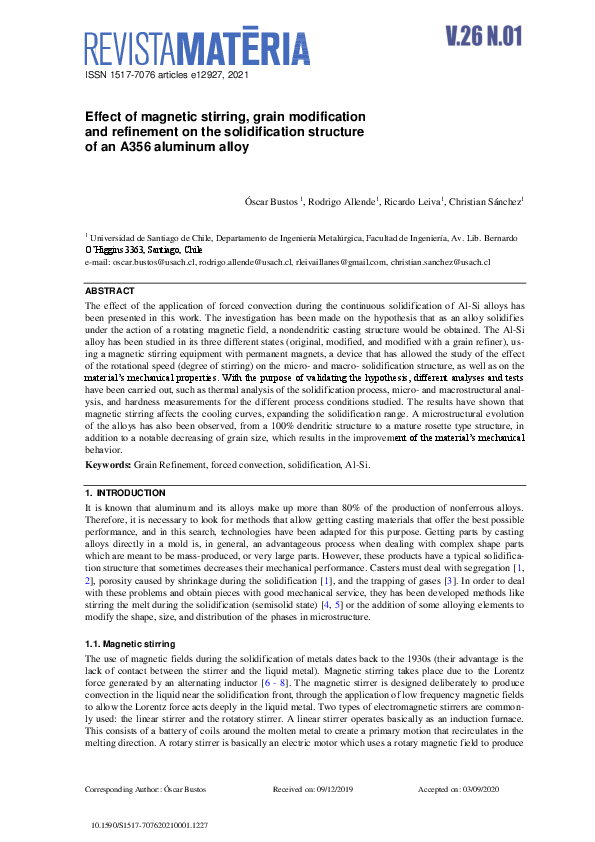 (PDF) Effect of magnetic stirring, grain modification and refinement on ...