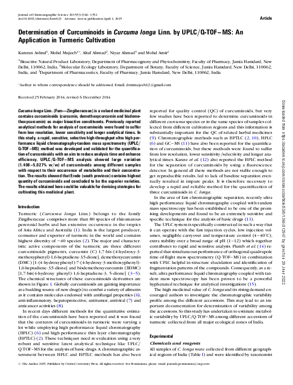 (PDF) Determination of Curcuminoids in Curcuma longa Linn. by UPLC/Q ...