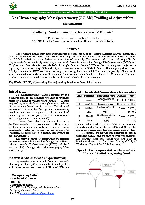 (PDF) Gas Chromatography Mass Spectrometry (GC-MS) Profiling of ...