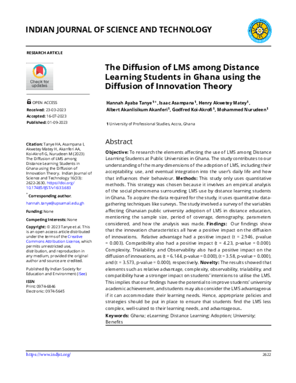 (PDF) The Diffusion of LMS among Distance Learning Students in Ghana ...
