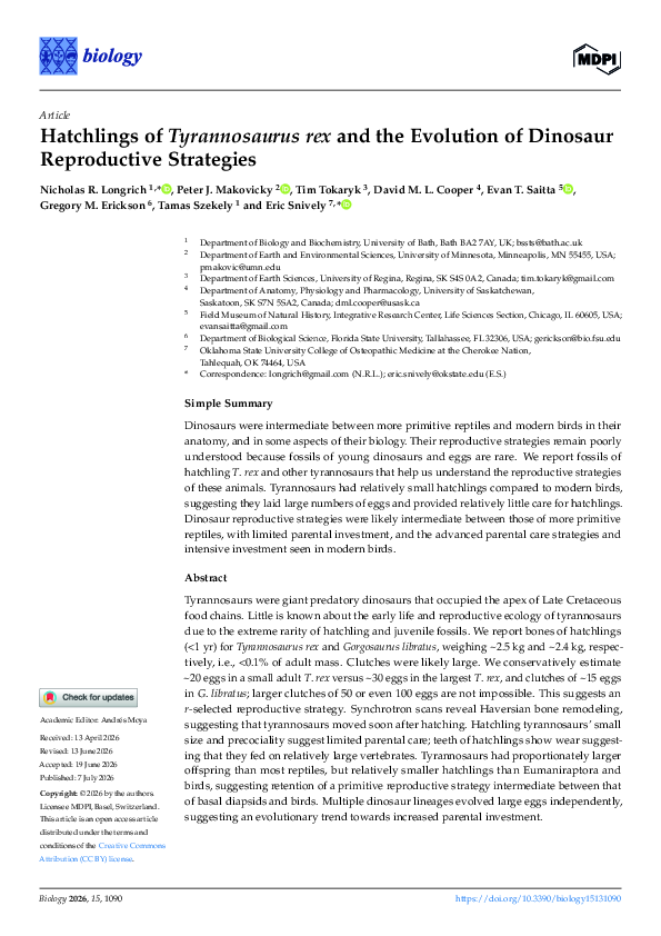 (PDF) Hatchlings of Tyrannosaurus rex and the Evolution of Dinosaur ...