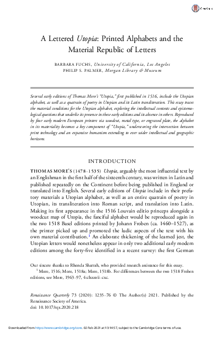 (PDF) A Lettered Utopia: Printed Alphabets and the Material Republic of ...