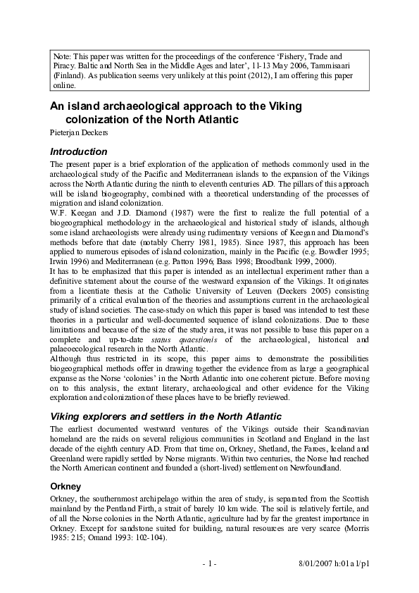 An island archaeological approach to the Viking colonization of the North Atlantic