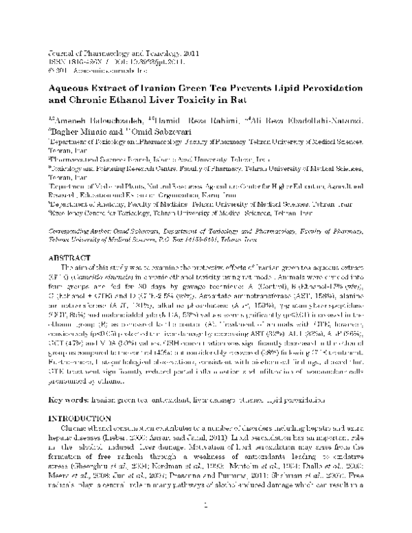 (PDF) Aqueous extract of Iranian green tea prevents lipid peroxidation ...