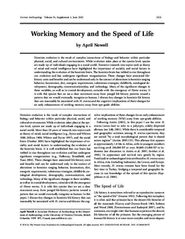 (PDF) Working Memory and the Speed of Life