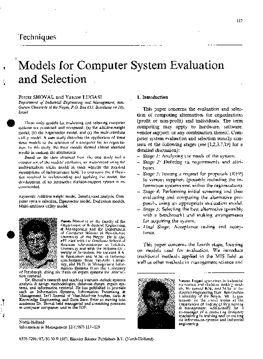 (PDF) Models for computer systems evaluation and selection