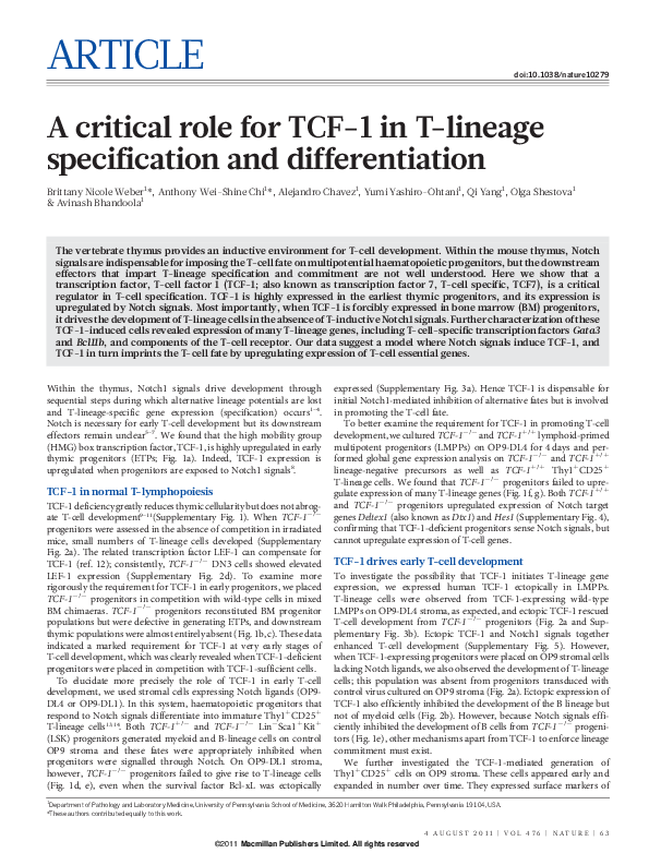 (PDF) A critical role for TCF-1 in T-lineage specification and ...