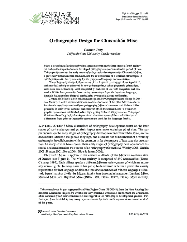(PDF) Orthography design for Chuxnabán Mixe