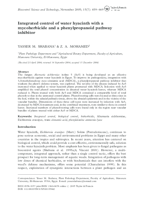 (PDF) Integrated control of water hyacinth with a mycoherbicide and a ...