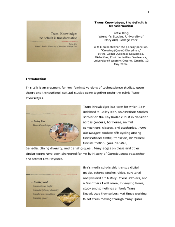 (PDF) Trans Knowledges, the default is Transformation