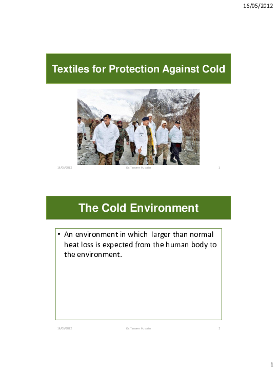 (PDF) Textiles for Protection Against Cold