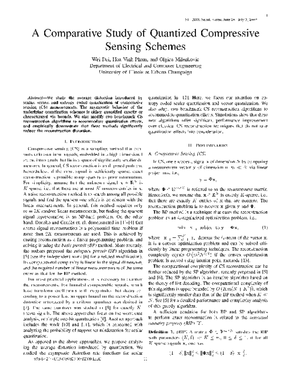 (PDF) A comparative study of quantized compressive sensing schemes