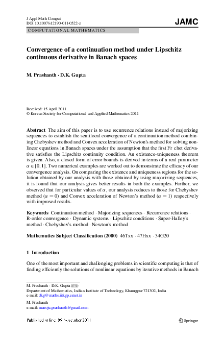 PDF) Convergence of Continuation Method in Banach Spaces with 