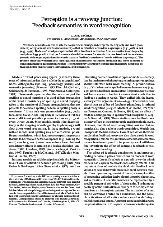 (PDF) Perception is a two-way junction: Feedback semantics in word ...