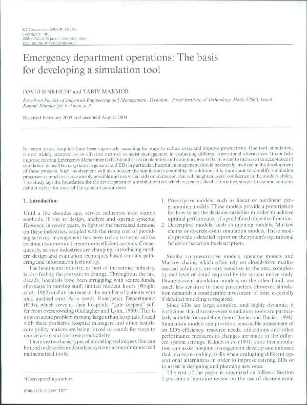 (PDF) Emergency department operations: The basis for developing a ...