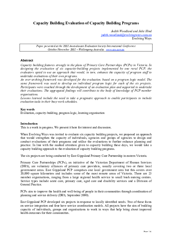 (PDF) Capacity Building Evaluation of Capacity Building Programs