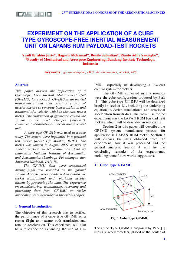 (PDF) EXPERIMENT ON THE APPLICATION OF A CUBE TYPE GYROSCOPE-FREE ...