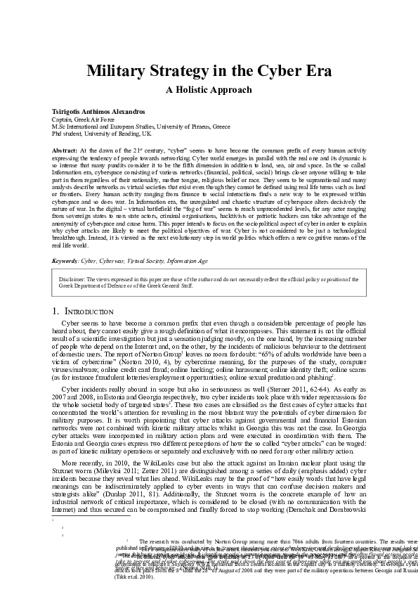 (DOC) Military Strategy in the Cyber Era A Holistic Approach