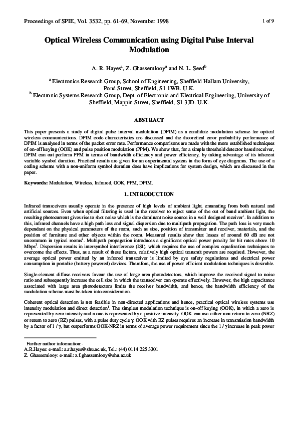 (PDF) Optical Wireless Communication Using Digital Pulse Interval