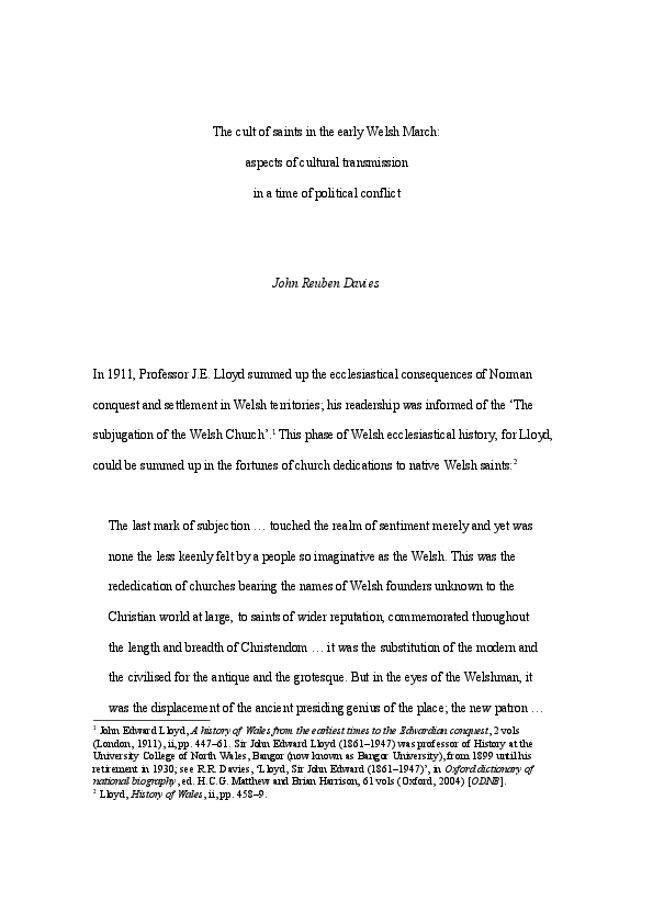 The cult of saints in the early Welsh March: aspects of cultural transmission in a time of political conflict