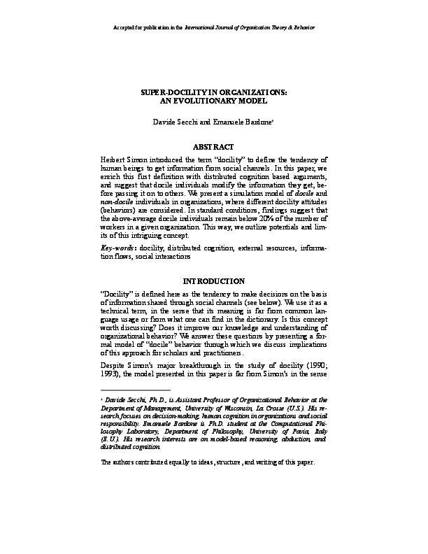 (PDF) Super-Docility in Organizations: An Evolutionary Model