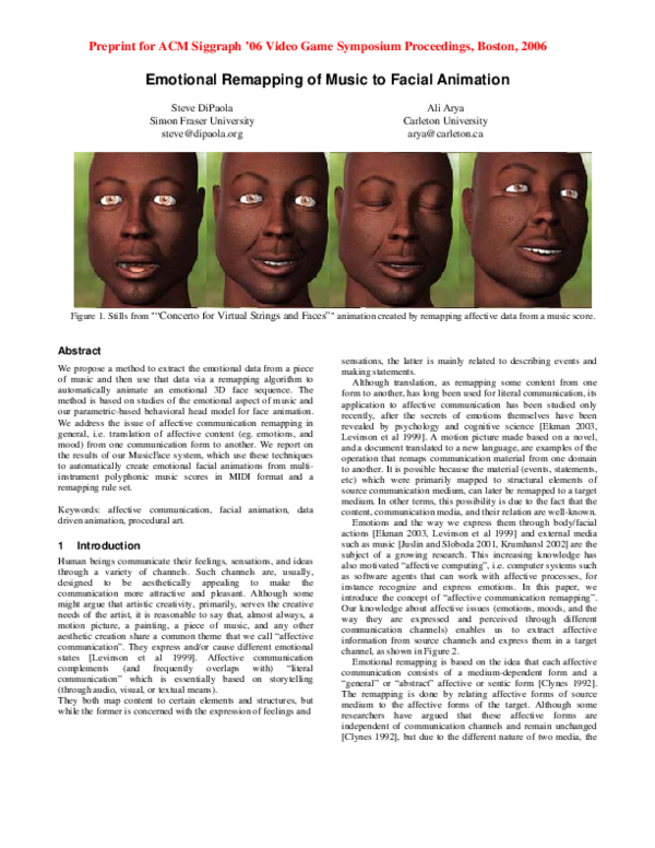 (PDF) Emotional Remapping of Music to Facial Animation