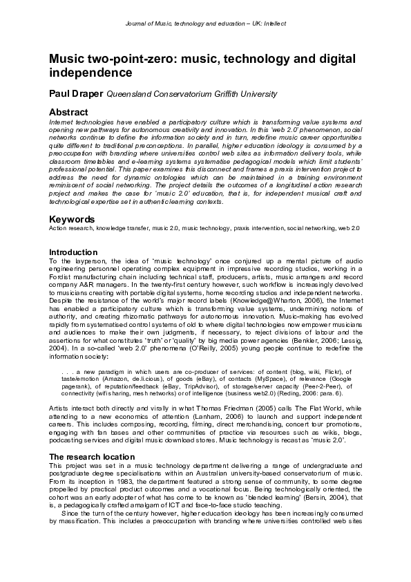 (PDF) Music twopointzero music, technology and digital independence