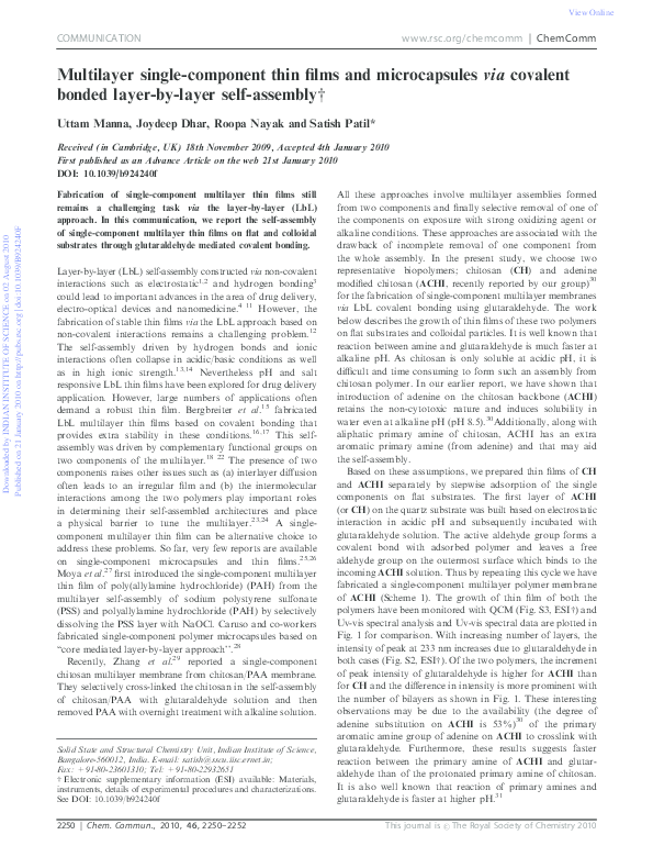 (PDF) Multilayer single-component thin films and microcapsules via ...