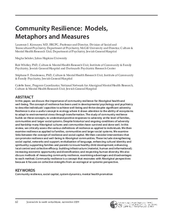 (PDF) Community Resilience: Models, Metaphors and