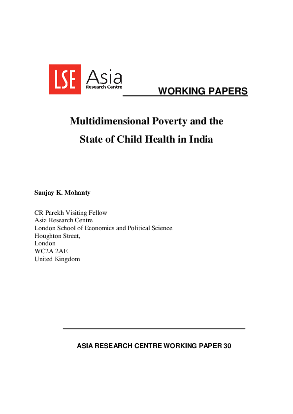 (PDF) Multidimensional poverty and the state of child health in India