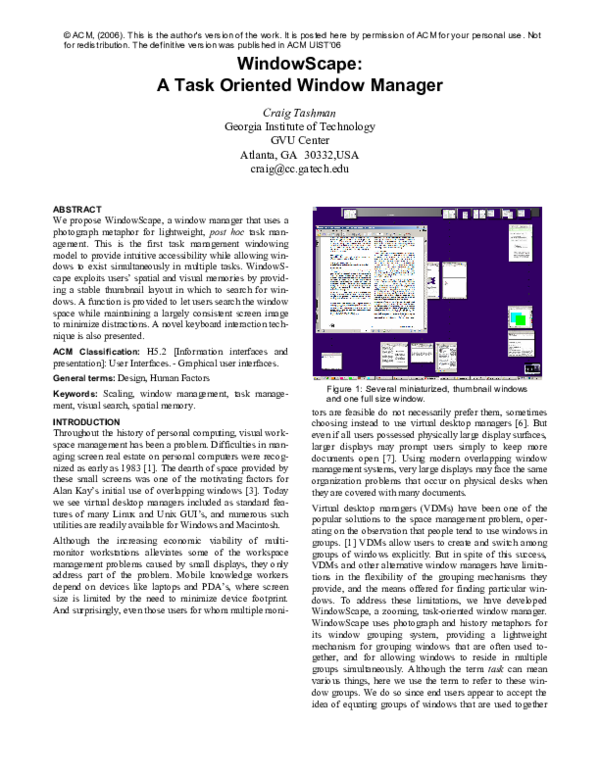 (PDF) WindowScape: a task oriented window manager