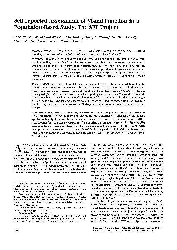 (PDF) Self-Reported Assessment of Visual Function In a Population-Based ...