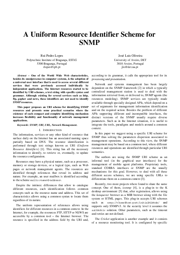 (PDF) A uniform resource identifier scheme for SNMP