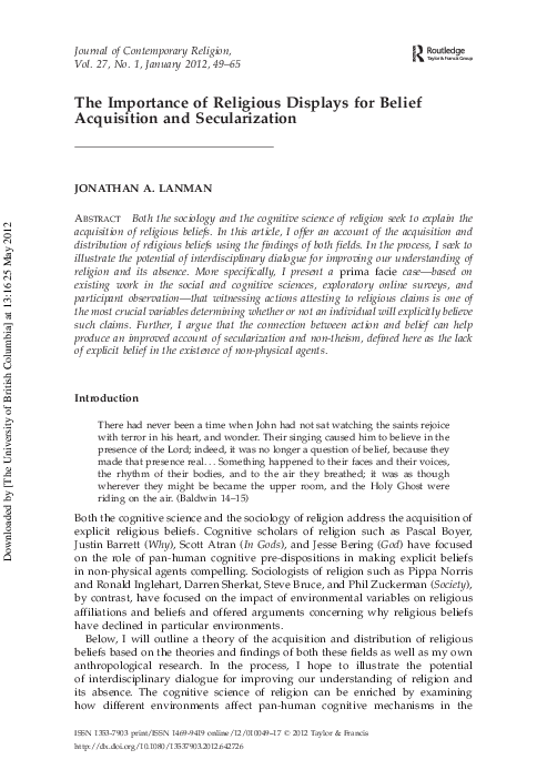 Pdf The Importance Of Religious Displays For Belief Acquisition And